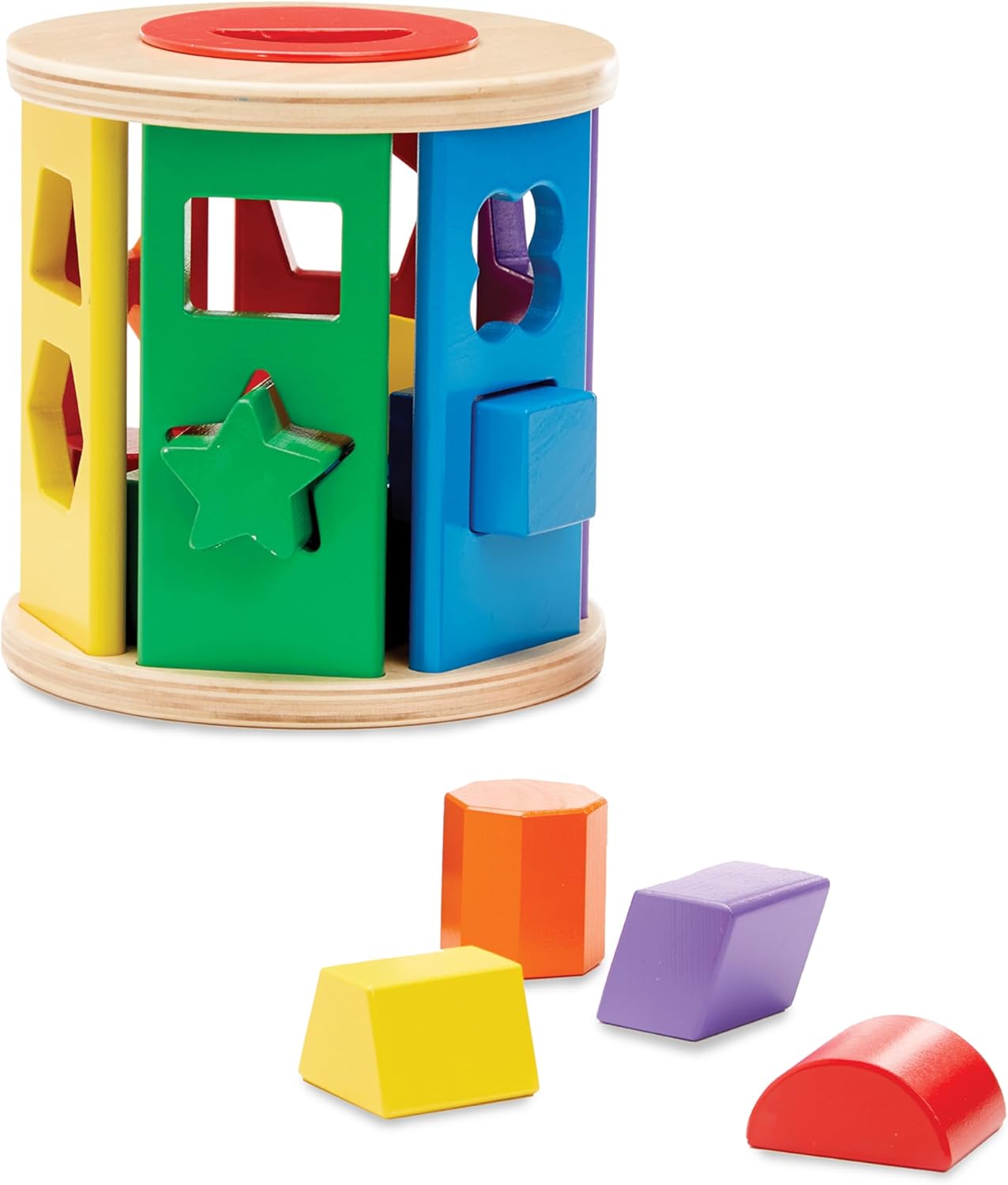 Melissa & Doug Match and Roll Shape Sorter – Classic Wooden Toy