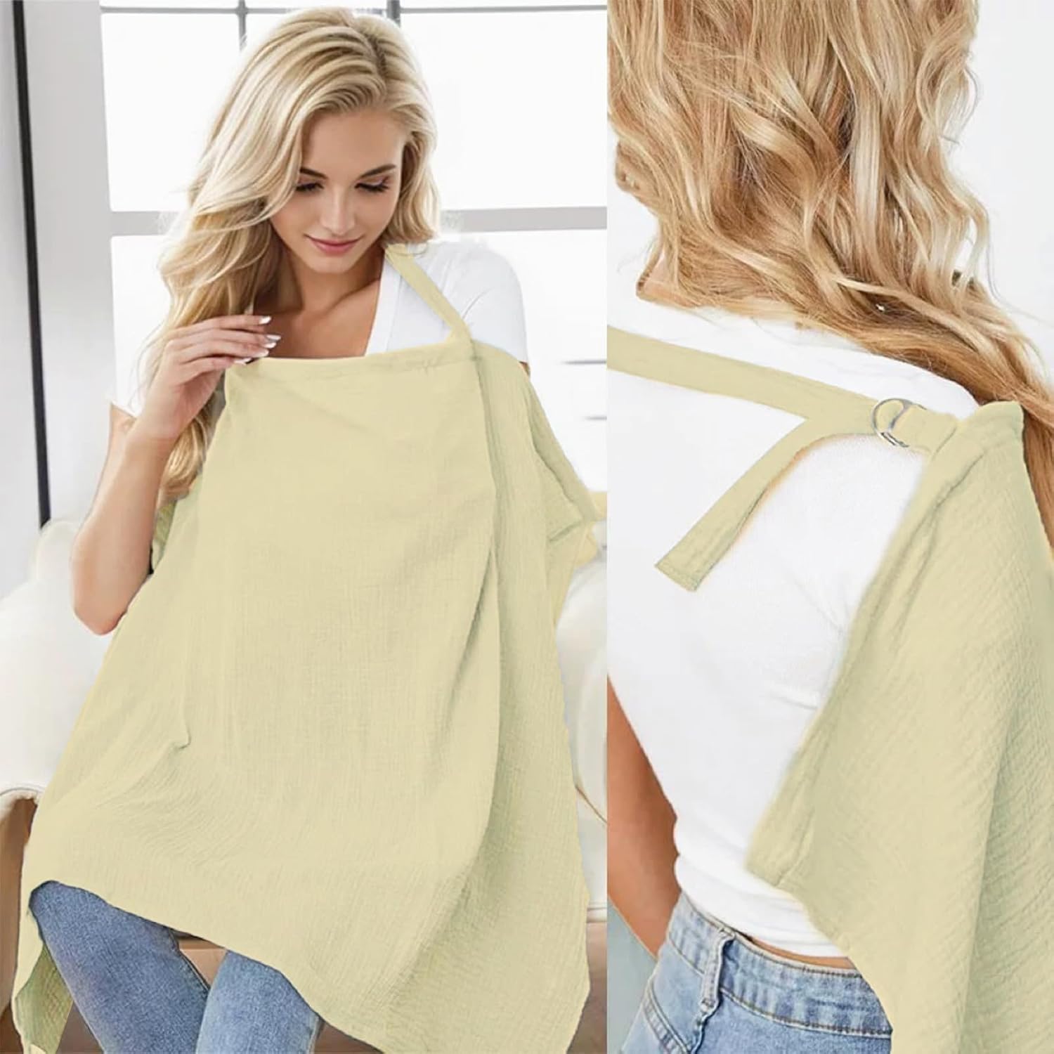 Muslin Nursing Cover for Breastfeeding Moms – 100% Cotton Lightweight & Breathable Privacy Shawl with Adjustable Rigid Hoop | Multi-use Apron (Summer Wheat)