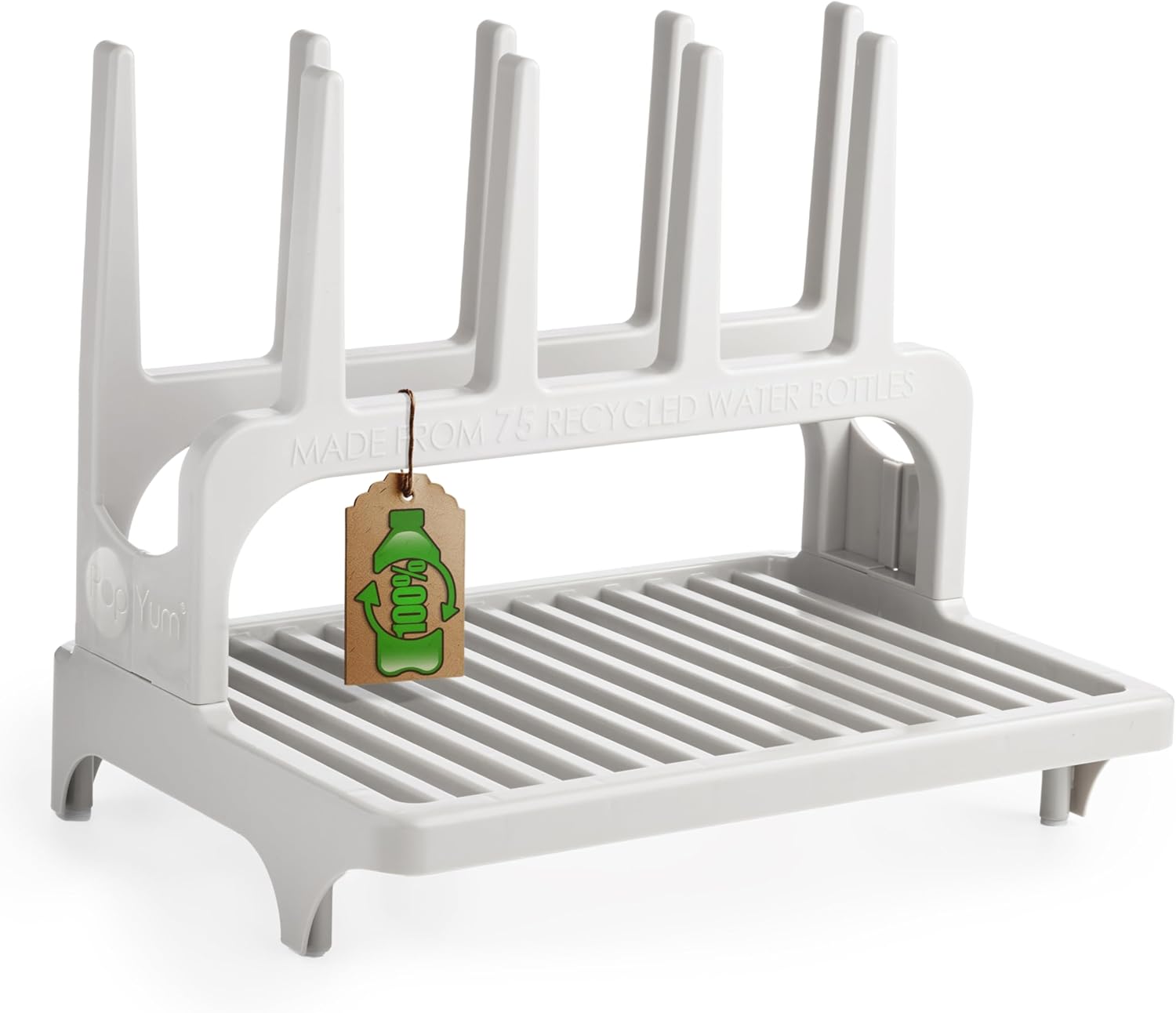 PopYum Seattle Gray Space Saving Drying Rack from 100% Recycled Bottles, countertop for Baby Bottle, Plastic Bags, Cups, Glass, tumblers, Compact