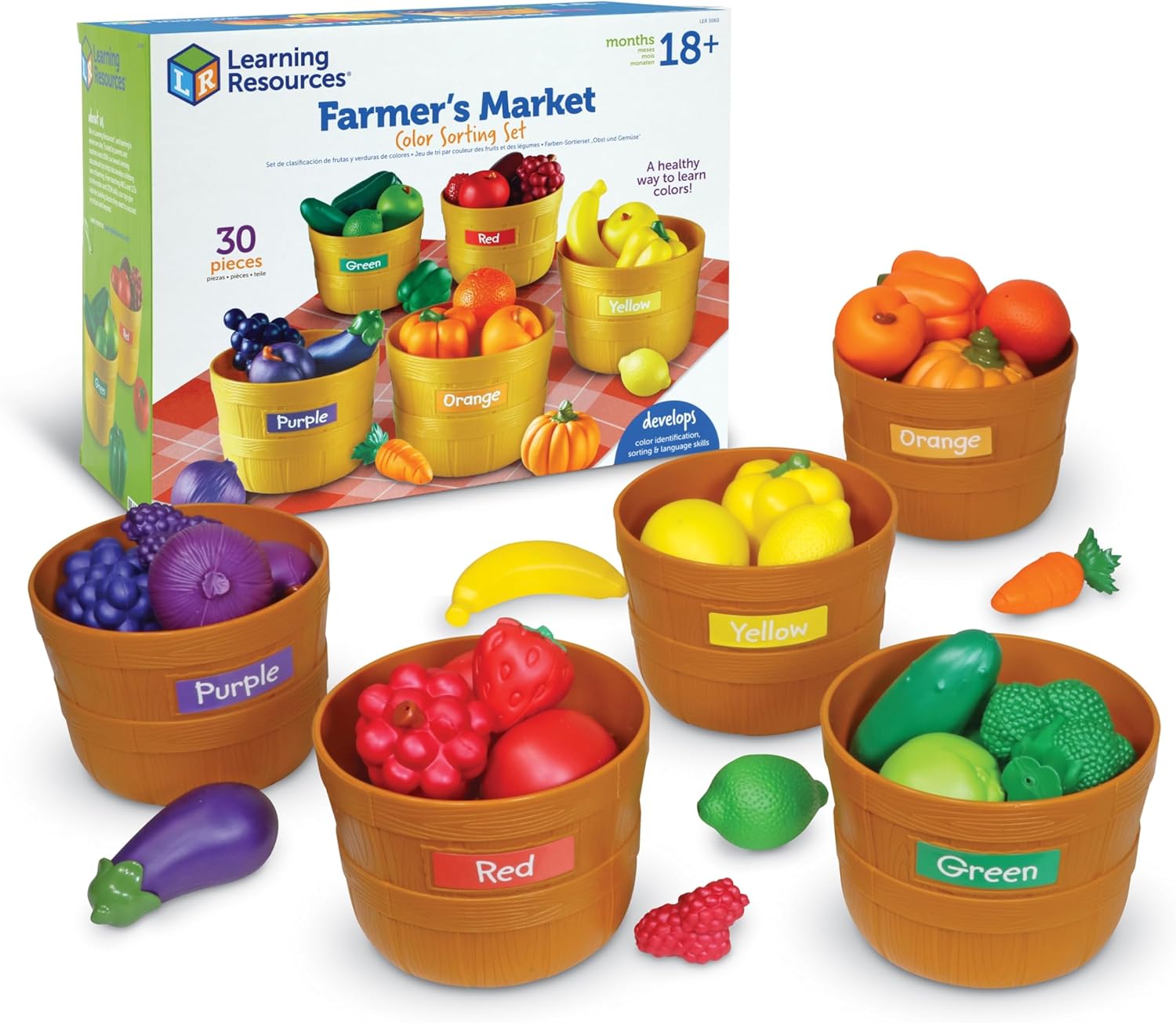 Learning Resources Farmer’s Market Color Sorting Set – Play Food for Kids, Toddler Stacking Toys, Grocery and Kitchen Play Toys , Montessori, Fine Motor Skills , Gifts for Boys And Girls